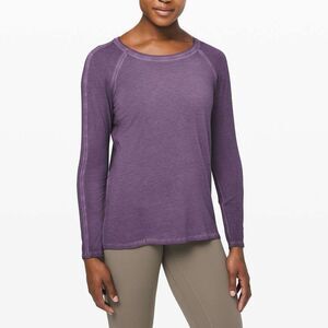 Lululemon Emerald Faded Washed Purple Ink Pima Cotton Long Sleeve Top | Size 8/M